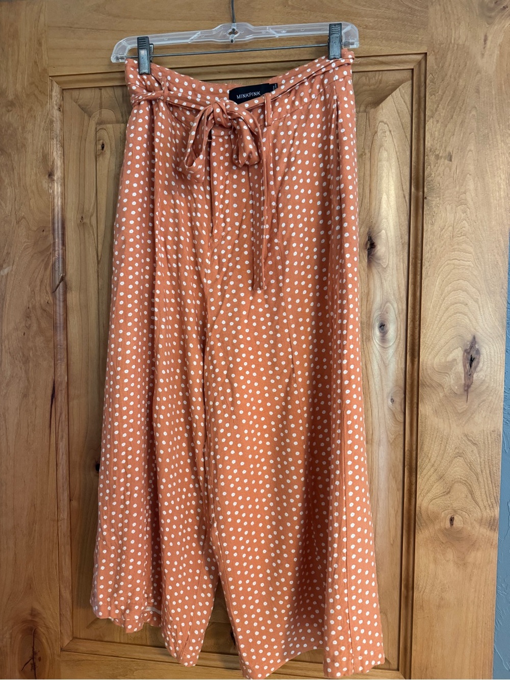 Rust Polka Dot Tie-Waist wide leg pants